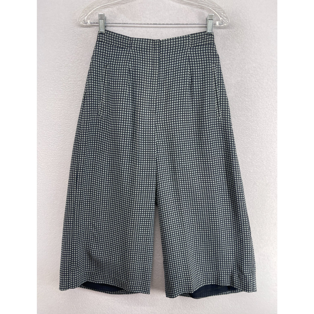 PATRICK COLLECTION Pants Womens M Palazzo Silk Georgette Crepe Check Crop Black